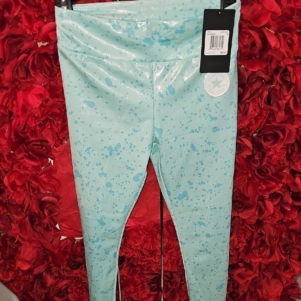 Converse NWT Girls Shiny Aqua Active Leggings Size Medium